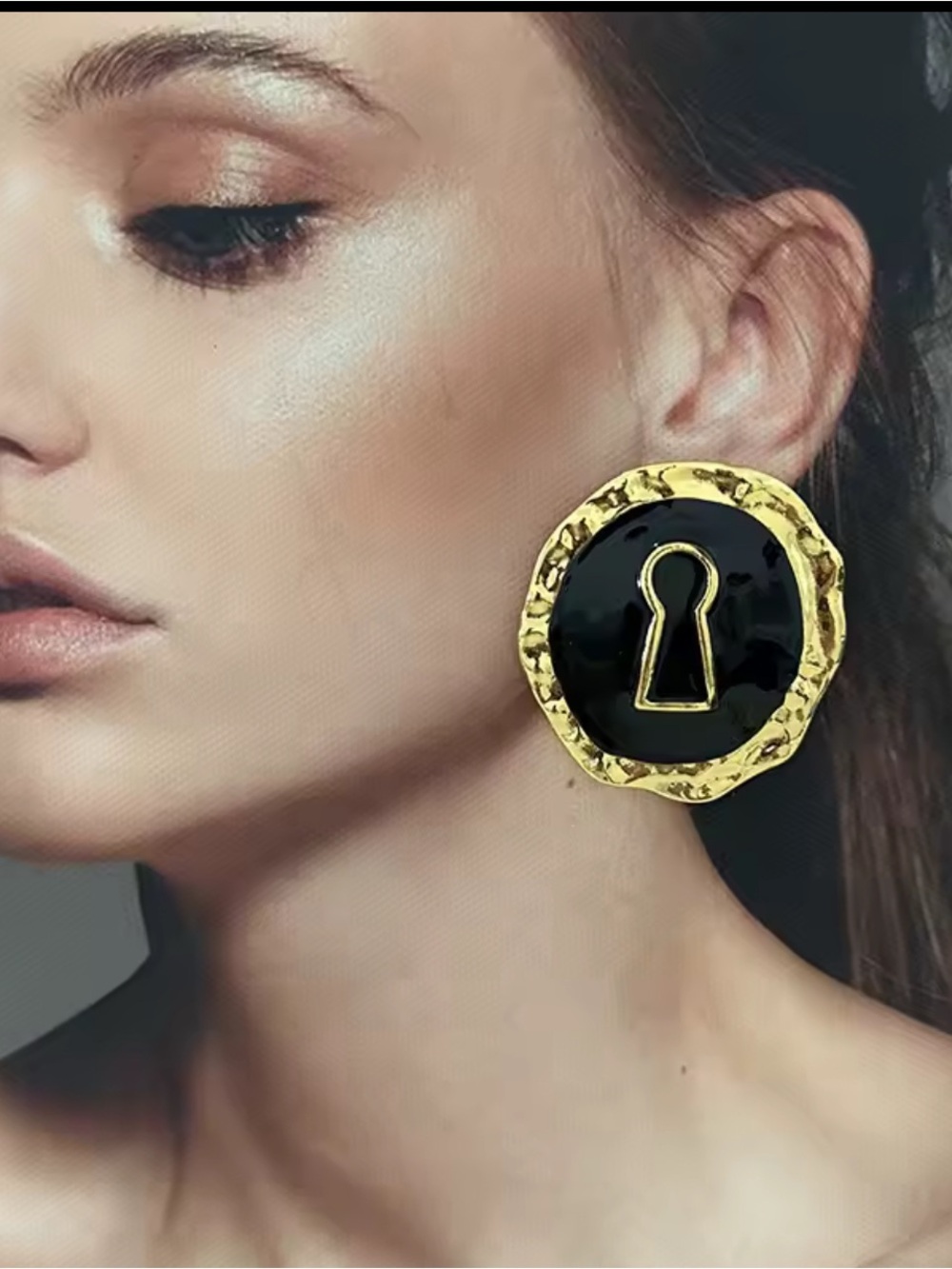 Gold & Black Keyhole Earrings - Women  statement Jewelry